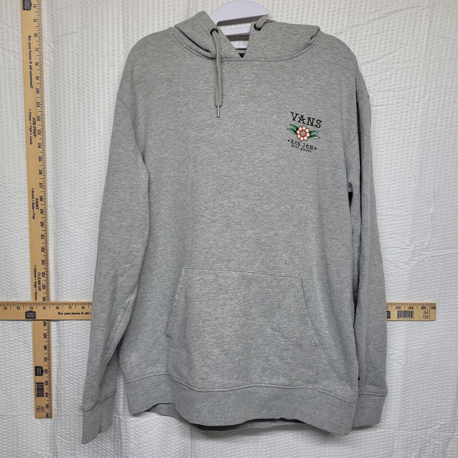 Vans Ron Jon Surf Shop Hoodie Mens Medium Gray Graphic Pullover Sweatshirt